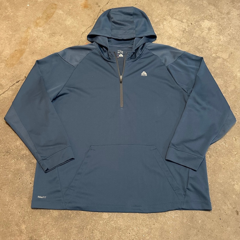 Nike ACG Hoodie Mens XXL Blue Quarter Zip NikeFit Dry Pullover Activewear